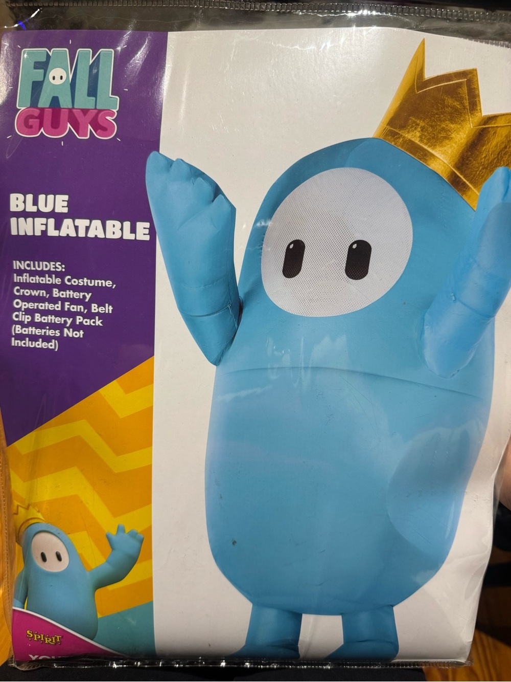 Fall Guys Blue Inflatable Costume with Gold Crown
